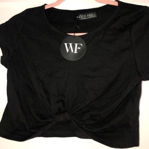 White Fox Front Knot Crop Top